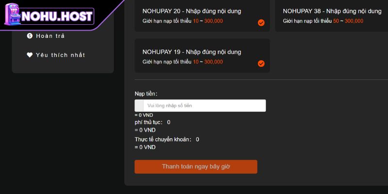 Các bước thực hiện nạp tiền